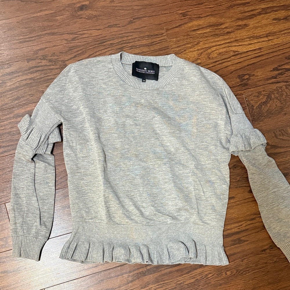 Elegant Gray Ruffled Sweater